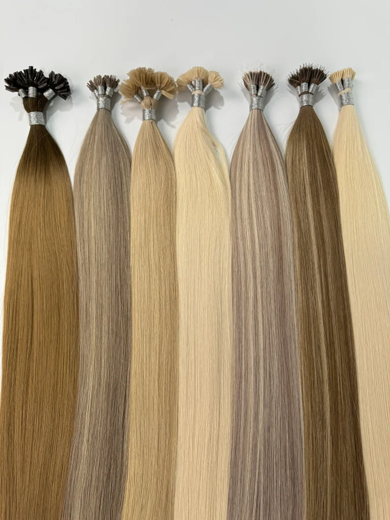 Pre-bonded hair bundles showing dark and light tip colors