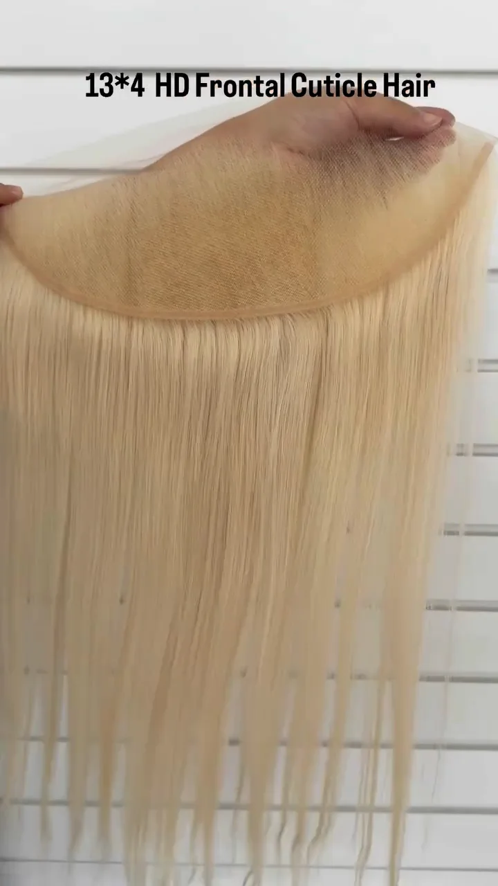 Reverse of a blonde lace frontal showing the lace base